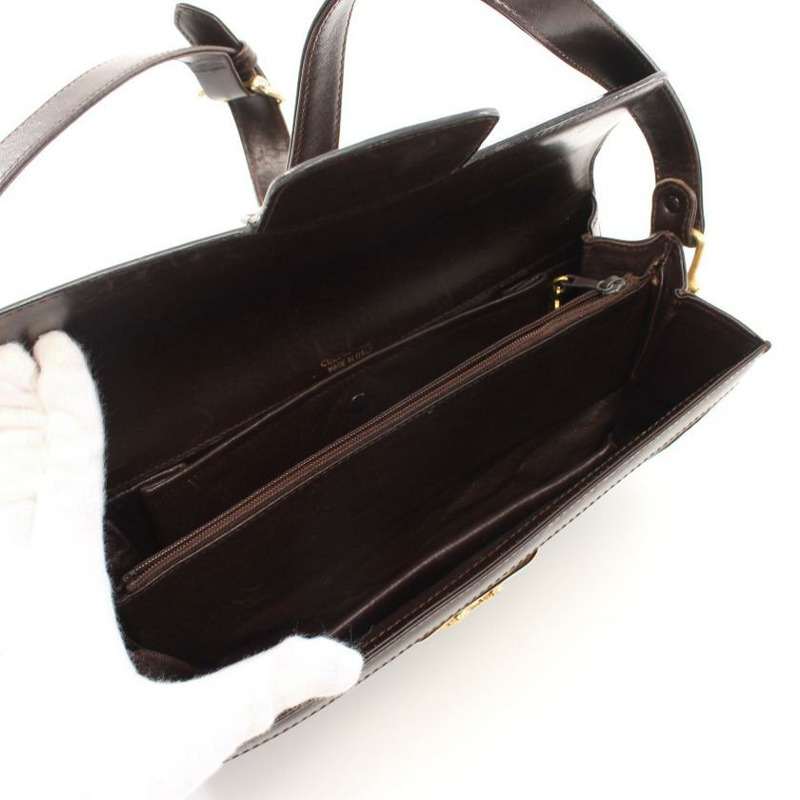 【日本直送】 中古CELINE[B]C Sulky 帆佈單肩包 真皮 深棕色 馬車五金-2