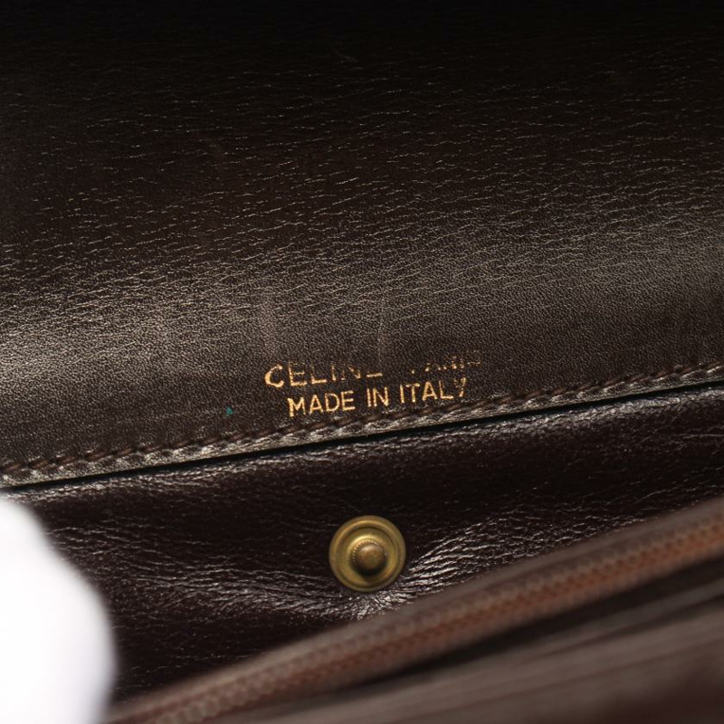 【日本直送】 中古CELINE[B]C Sulky 帆佈單肩包 真皮 深棕色 馬車五金-3