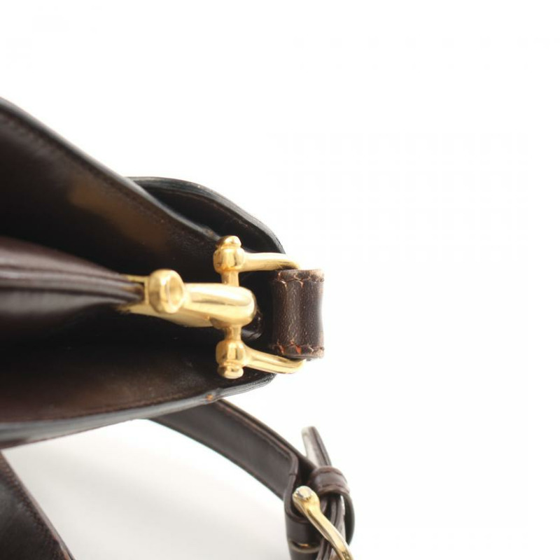 【日本直送】 中古CELINE[B]C Sulky 帆佈單肩包 真皮 深棕色 馬車五金-6