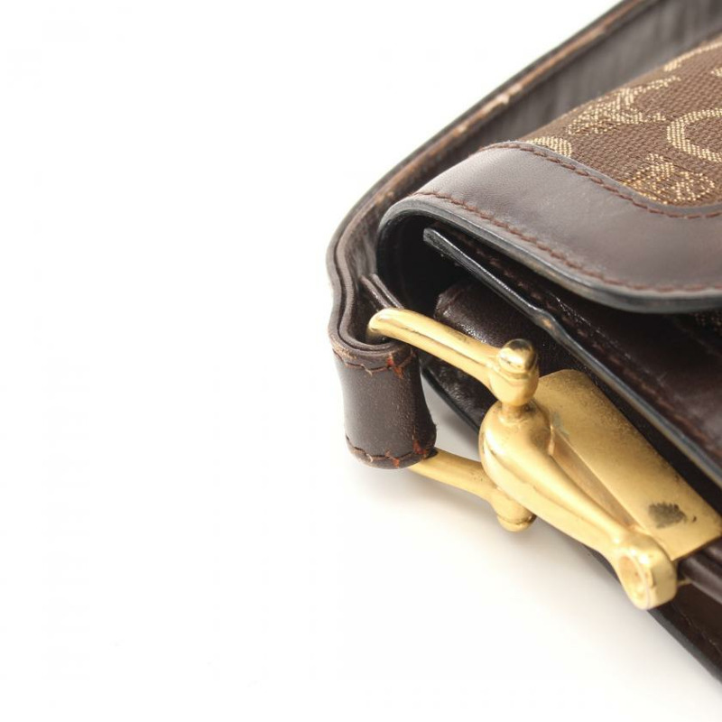 【日本直送】 中古CELINE[B]C Sulky 帆佈單肩包 真皮 深棕色 馬車五金-7