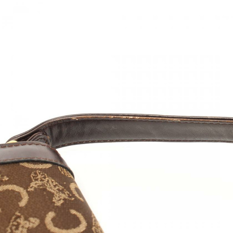 【日本直送】 中古CELINE[B]C Sulky 帆佈單肩包 真皮 深棕色 馬車五金-8