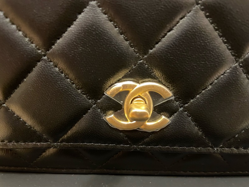 Chanel WOC 黑色小羊皮金球包-4