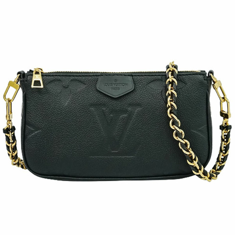 正品路易威登 LV Multi Pochette Accessoire Monogram Empreinte 皮革單肩包黑色黑色 M80399 威登包二手
