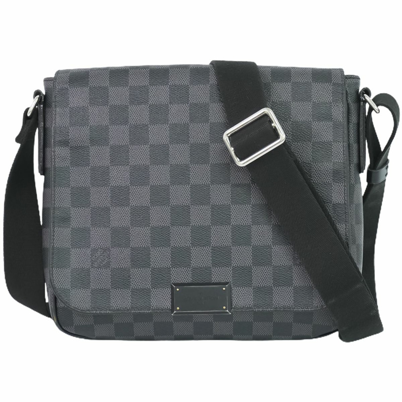 正品路易威登 LV District PM Damier 石墨單肩包 手拿包 黑灰色 N41260 District Vuitton 包二手-0