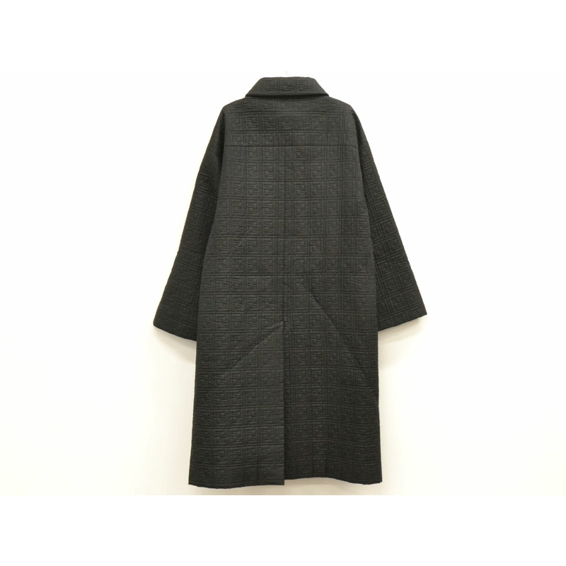 正品芬迪FENDI Zucca絎縫長大衣茄克外衣醋酸纖維人造絲黑色女士Zucca服裝衣服二手貨-1