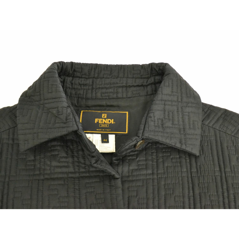 正品芬迪FENDI Zucca絎縫長大衣茄克外衣醋酸纖維人造絲黑色女士Zucca服裝衣服二手貨-2