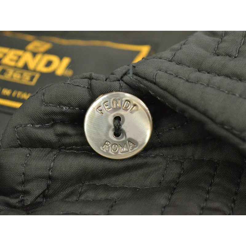 正品芬迪FENDI Zucca絎縫長大衣茄克外衣醋酸纖維人造絲黑色女士Zucca服裝衣服二手貨-3