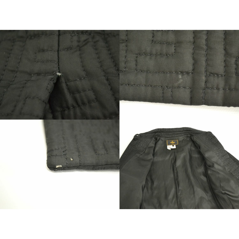 正品芬迪FENDI Zucca絎縫長大衣茄克外衣醋酸纖維人造絲黑色女士Zucca服裝衣服二手貨-7