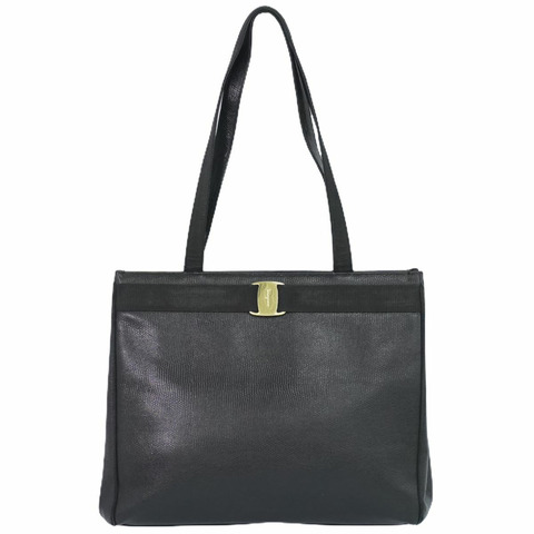 正品 Salvatore Ferragamo Salvatore Ferragamo Vara 單肩包托特包皮革黑色 Vara 包二手