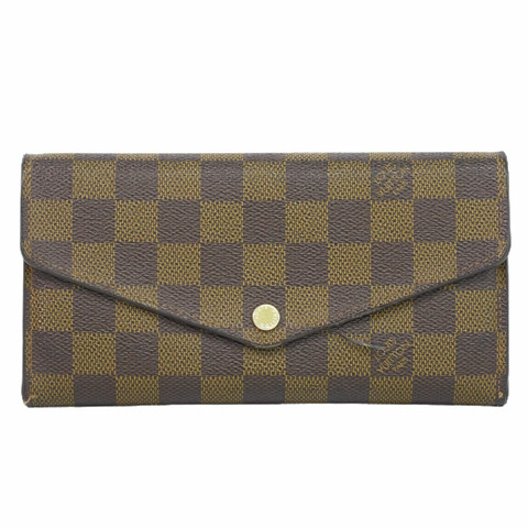 正品 LOUIS VUITTON LV Portefeuille Sarah Damier Ebene 長錢包 長錢包 棕色 N63209 Portefeuille Sarah 錢包 錢包二手