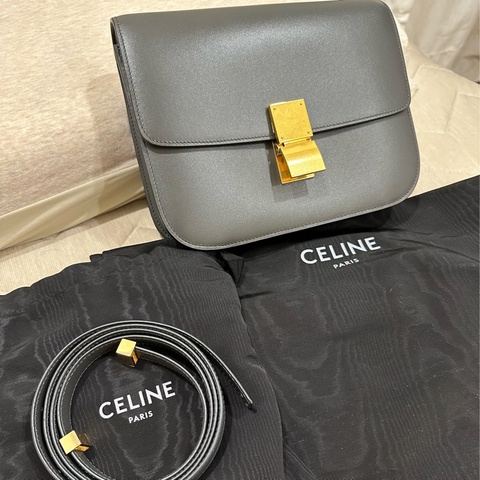 Celine box classic 灰色金釦、九成新