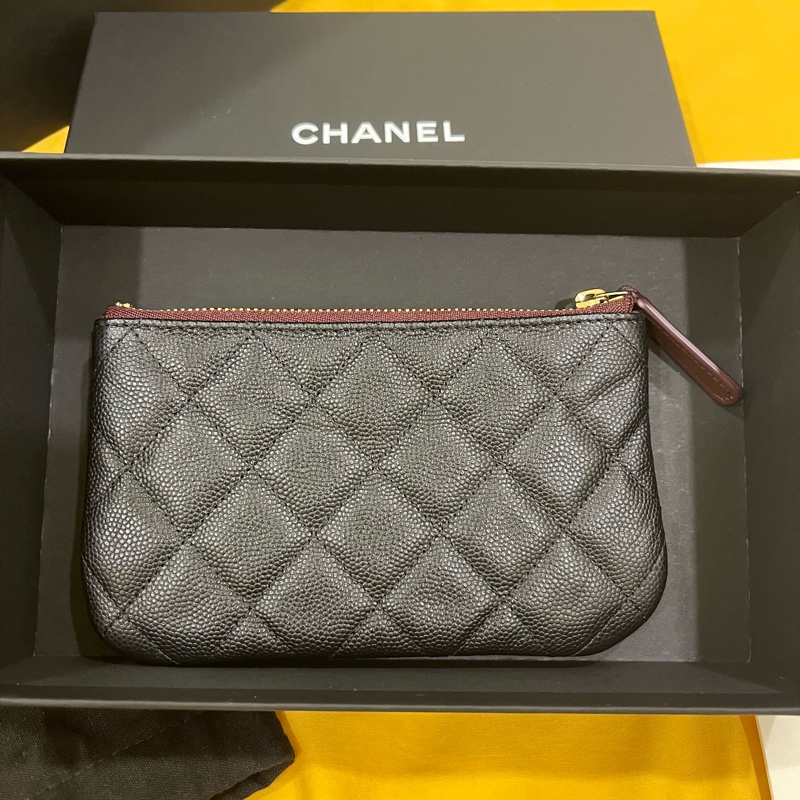Chanel 芯片款 入門款必買/一字拉零錢包/黑金荔枝-1