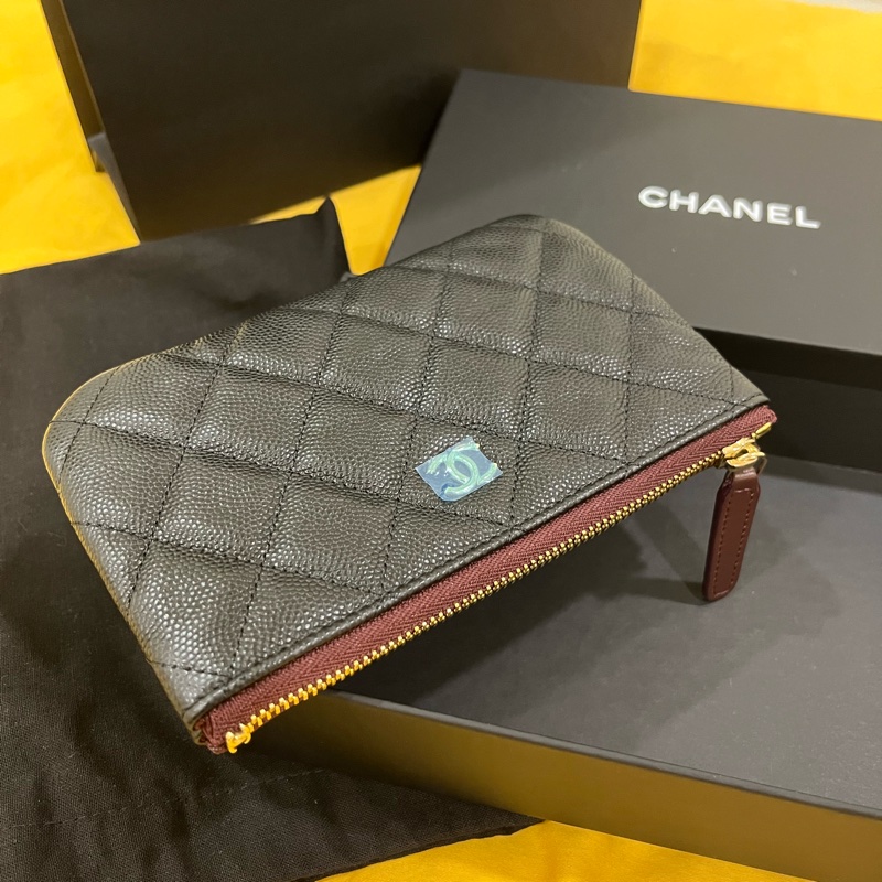 Chanel 芯片款 入門款必買/一字拉零錢包/黑金荔枝-2