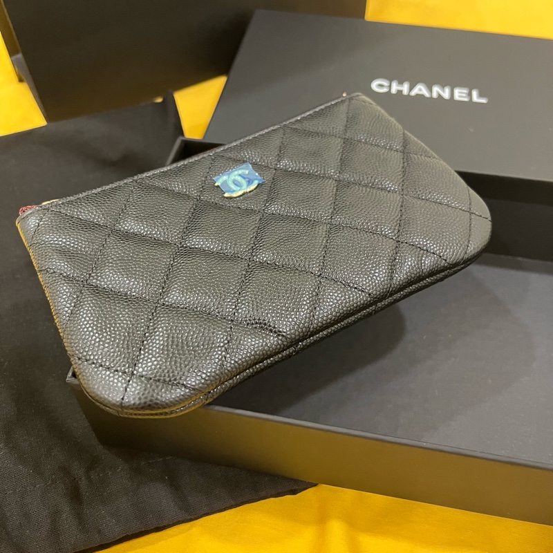 Chanel 芯片款 入門款必買/一字拉零錢包/黑金荔枝-4