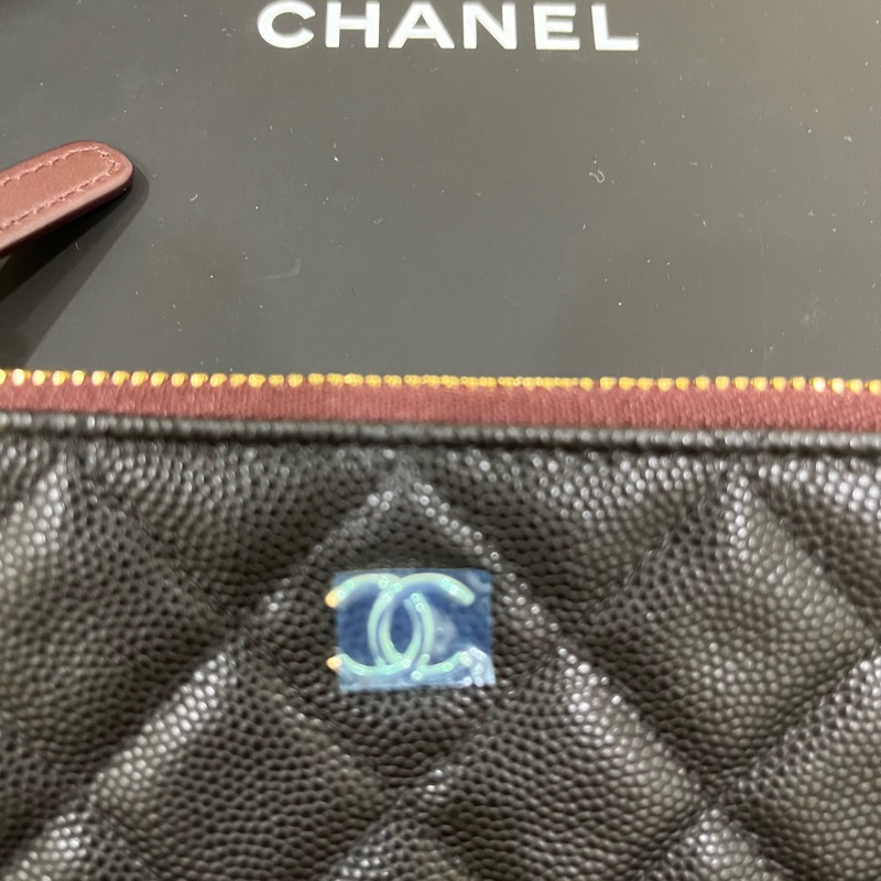 Chanel 芯片款 入門款必買/一字拉零錢包/黑金荔枝-8