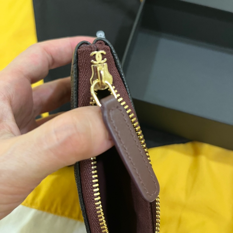 Chanel 芯片款 入門款必買/一字拉零錢包/黑金荔枝-9