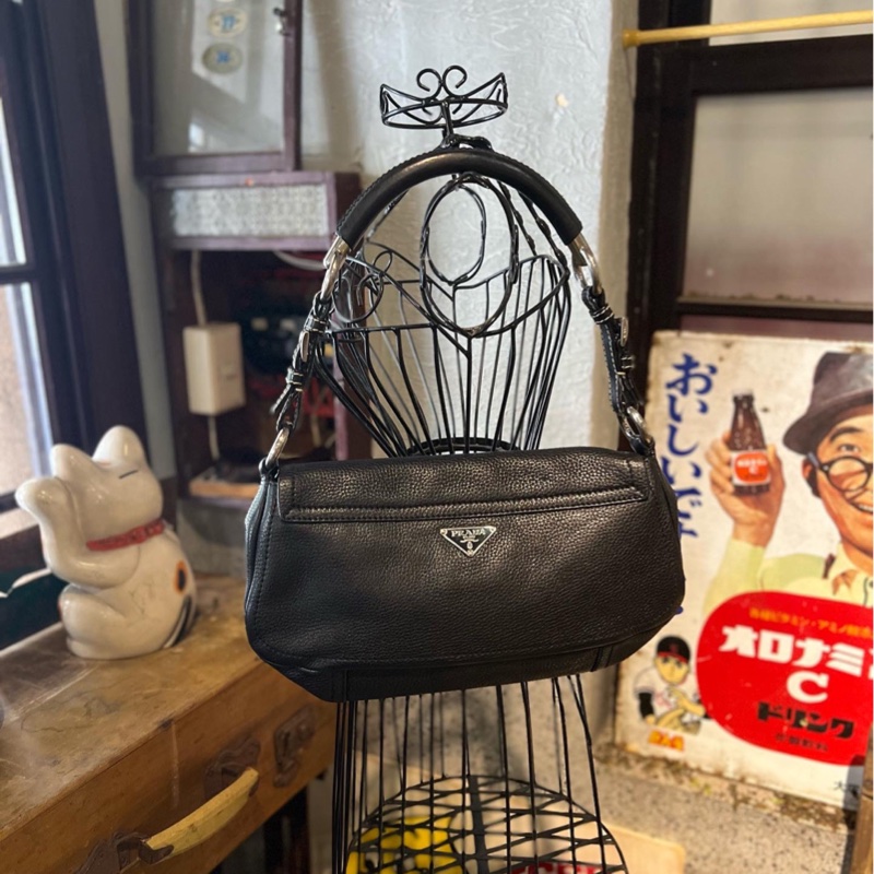 Prada 荔枝皮特殊背帶 肩背包 hobo包 麻將包-6