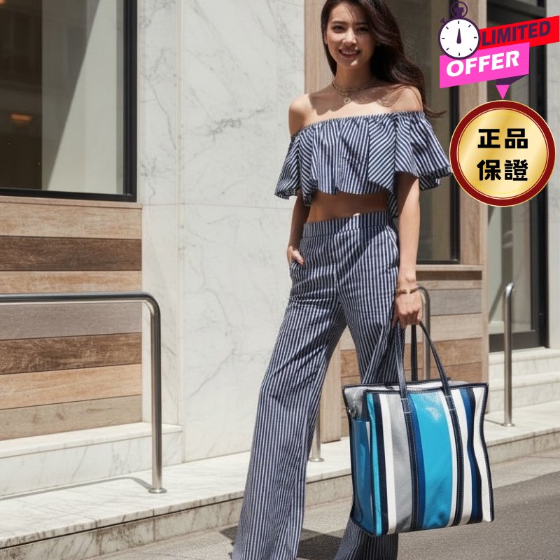 ⏰限時特賣價🌺Balenciaga 443097 皺褶小羊皮條紋 Bazar M 手提包/旅行袋/電腦包-0