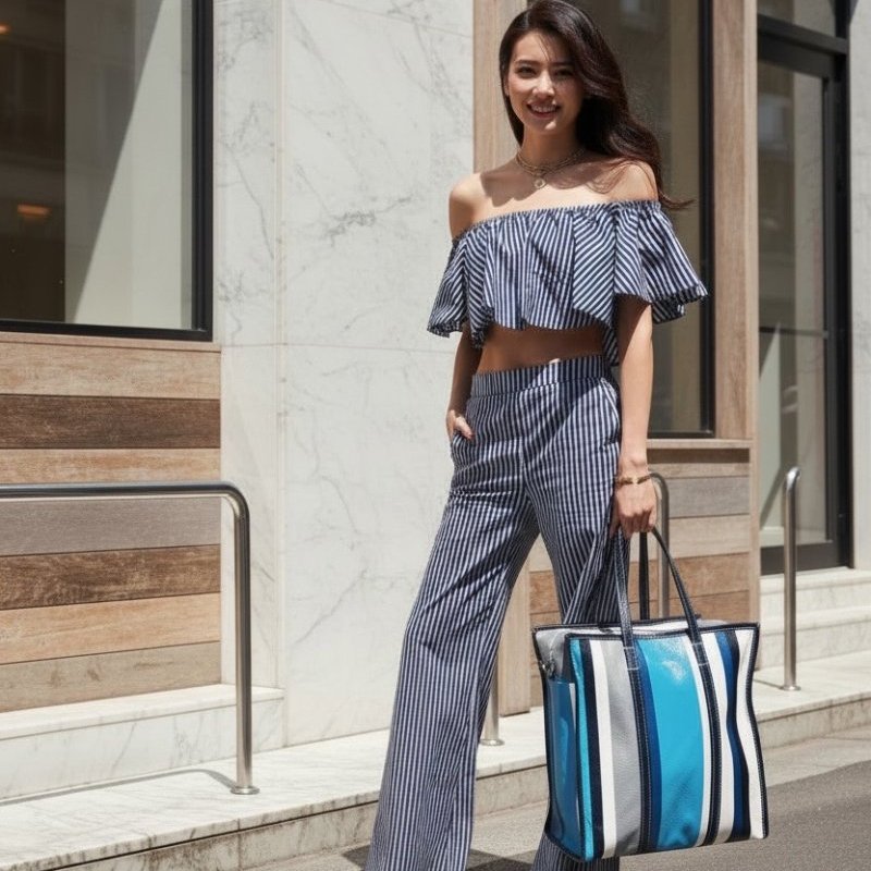 ⏰限時特賣價🌺Balenciaga 443097 皺褶小羊皮條紋 Bazar M 手提包/旅行袋/電腦包-1