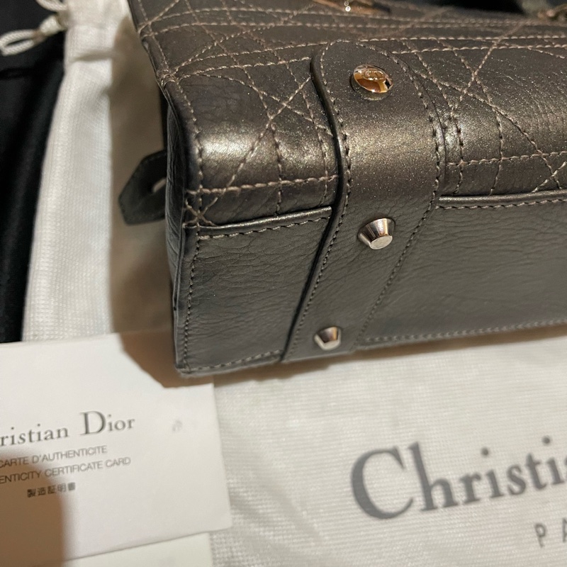 Christian Dior 銀灰LADY DIOR黛妃包手提包 VINTAGE-36