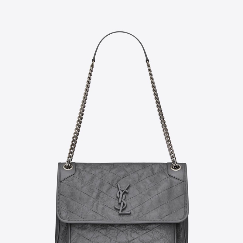 (保留至1/15) YSL Niki Medium復古皮革肩背包 風暴灰 新款D型扣-25