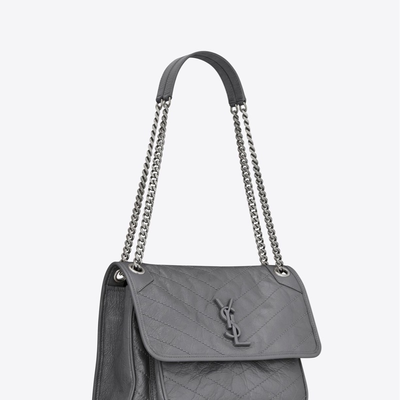 (保留至1/15) YSL Niki Medium復古皮革肩背包 風暴灰 新款D型扣-27