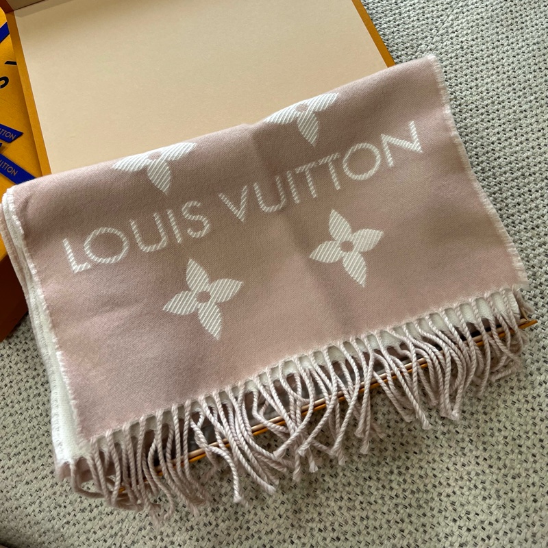LV 粉色雙面logo 圍巾-0