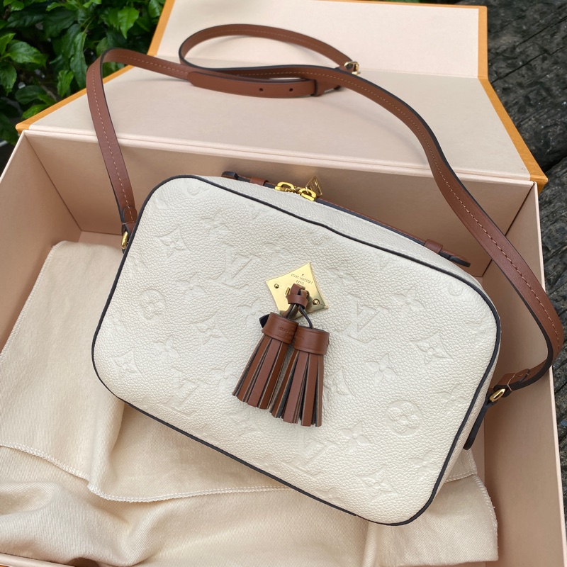 近新LV米白色全皮拼色流蘇手提斜背包斜挎包M44597-0