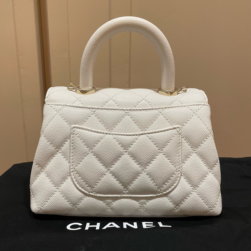 CHANEL Mini Coco Handle 經典菱格紋小牛皮兩用包 白色-2