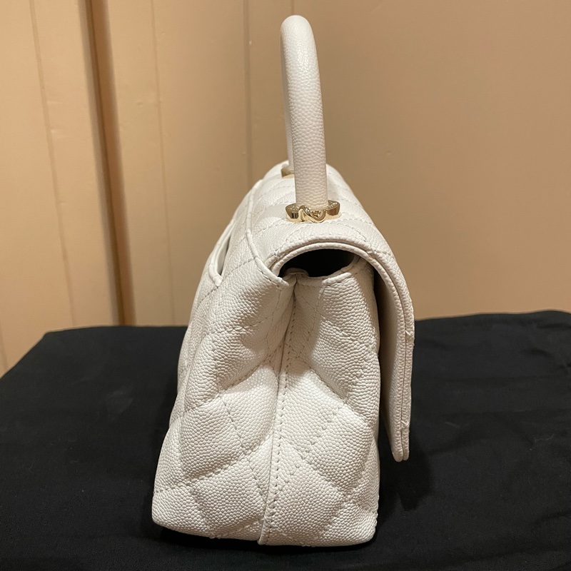 CHANEL Mini Coco Handle 經典菱格紋小牛皮兩用包 白色-3