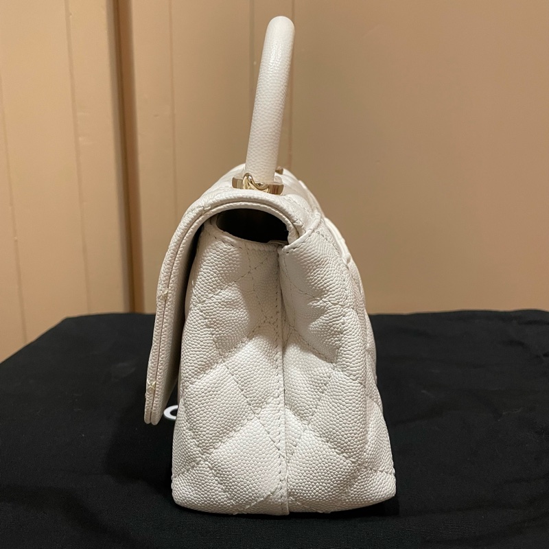 CHANEL Mini Coco Handle 經典菱格紋小牛皮兩用包 白色-6