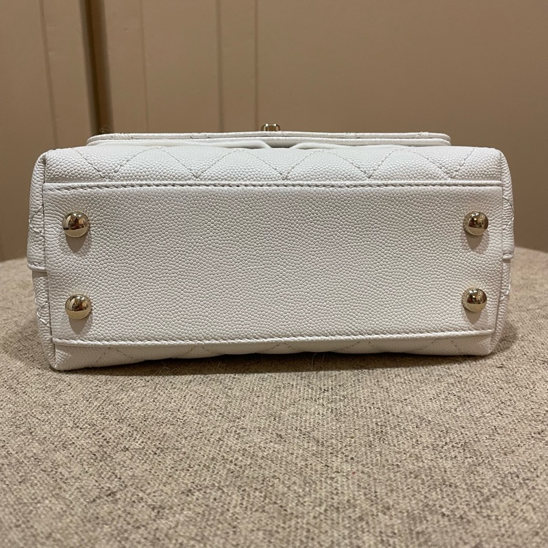 CHANEL Mini Coco Handle 經典菱格紋小牛皮兩用包 白色-8