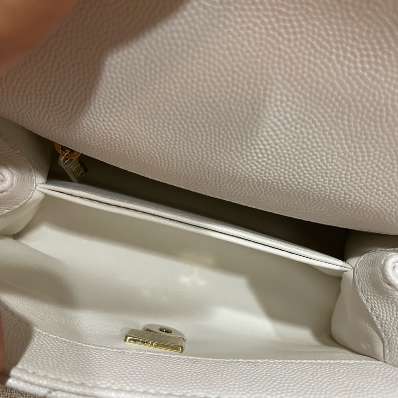 CHANEL Mini Coco Handle 經典菱格紋小牛皮兩用包 白色-9