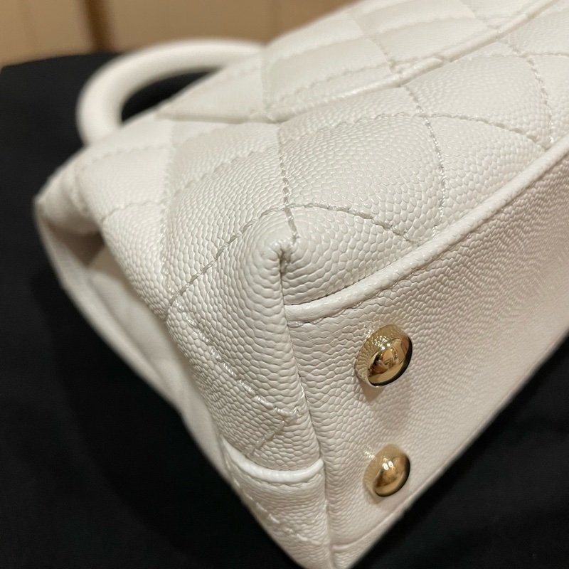 CHANEL Mini Coco Handle 經典菱格紋小牛皮兩用包 白色-10