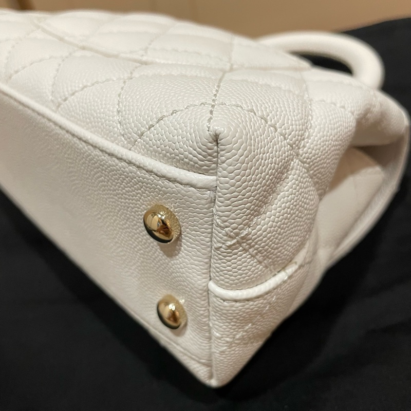 CHANEL Mini Coco Handle 經典菱格紋小牛皮兩用包 白色-11