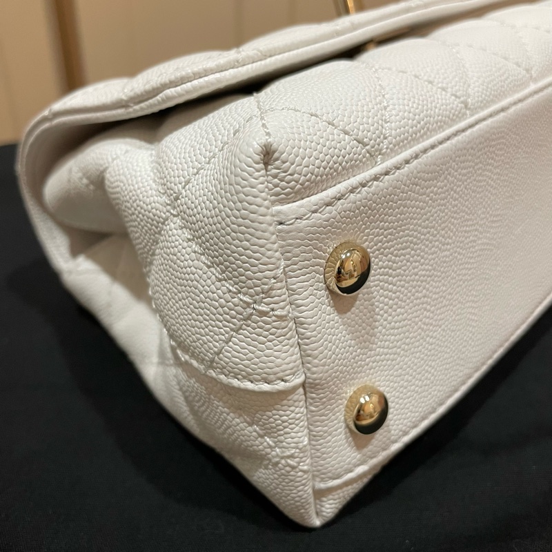 CHANEL Mini Coco Handle 經典菱格紋小牛皮兩用包 白色-12