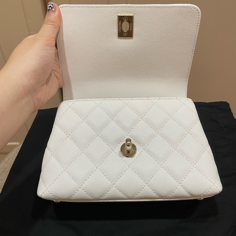 CHANEL Mini Coco Handle 經典菱格紋小牛皮兩用包 白色-14