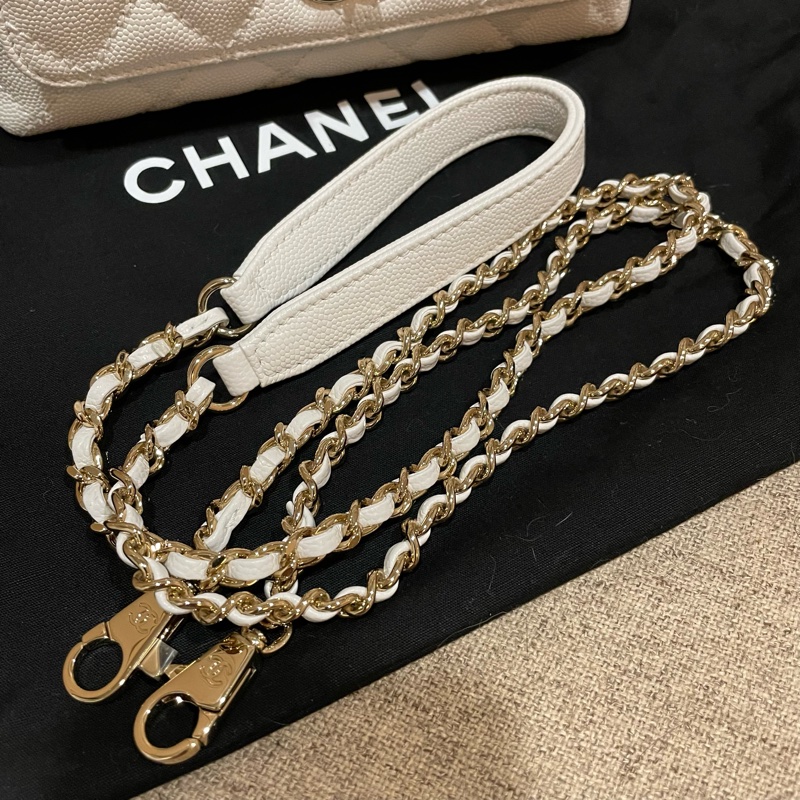 CHANEL Mini Coco Handle 經典菱格紋小牛皮兩用包 白色-15