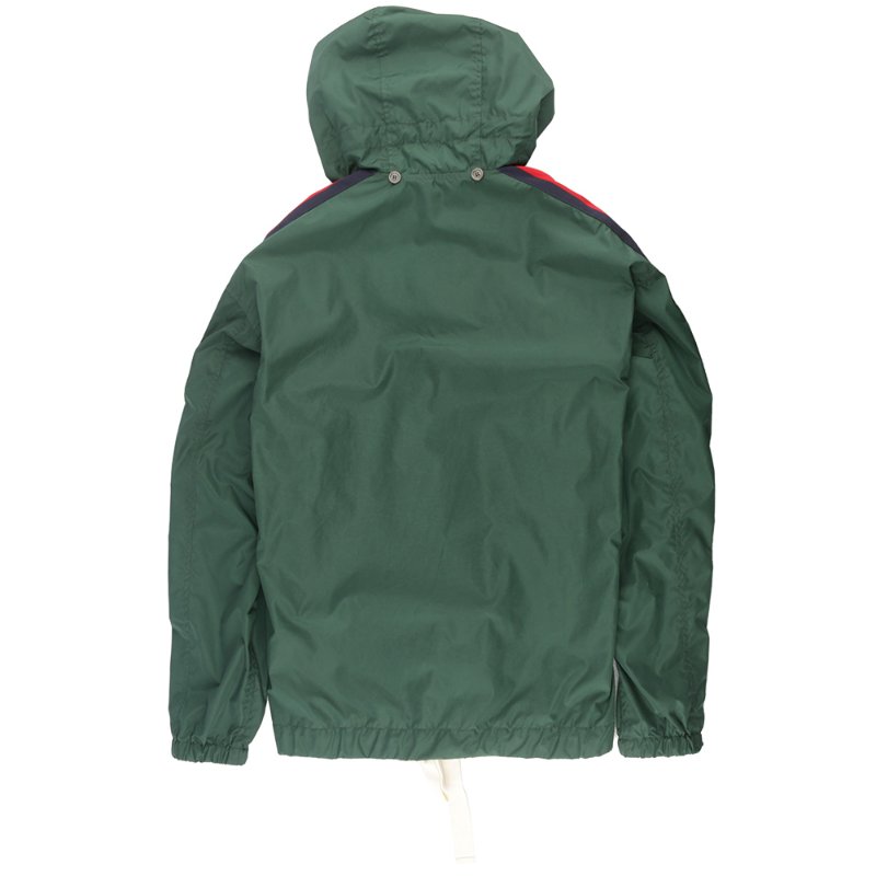 GUCCI 藍紅織帶降落傘尼龍布連帽夾克(墨綠色) 48-1