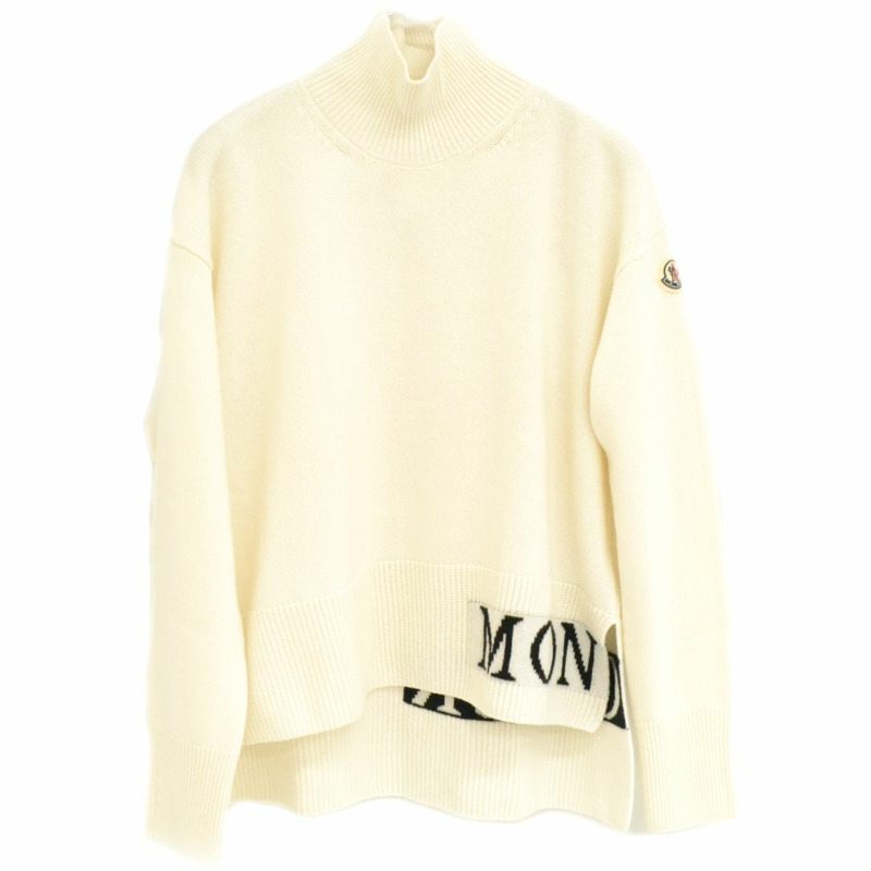 正品 Moncler MONCLER 超大高領針織上衣 M 羊毛羊絨白色女式衣服二手-0