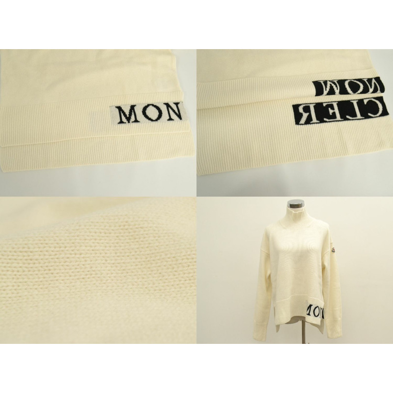 正品 Moncler MONCLER 超大高領針織上衣 M 羊毛羊絨白色女式衣服二手-7