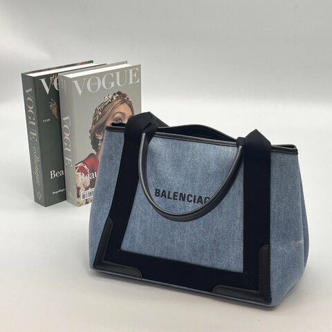 Balenciaga 巴黎世家 PVC仿單寧拚黑皮 NAVY CABAS SMALL托特包附小包