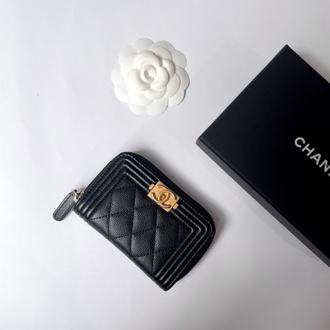 Chanel Boy金釦荔枝皮小夾