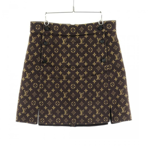 【日本直送】 Pre-owned LOUIS VUITTON monogram skirt wool silk Dark brown Khaki beige