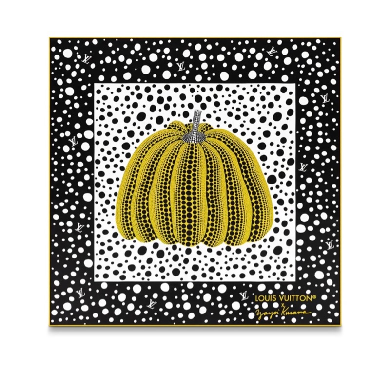 （售出）路易威登Louis Vuitton x Yayoi Kusama草間彌生限量聯名款超稀有難買黑色LV x YK Pumpkin 90方巾-0
