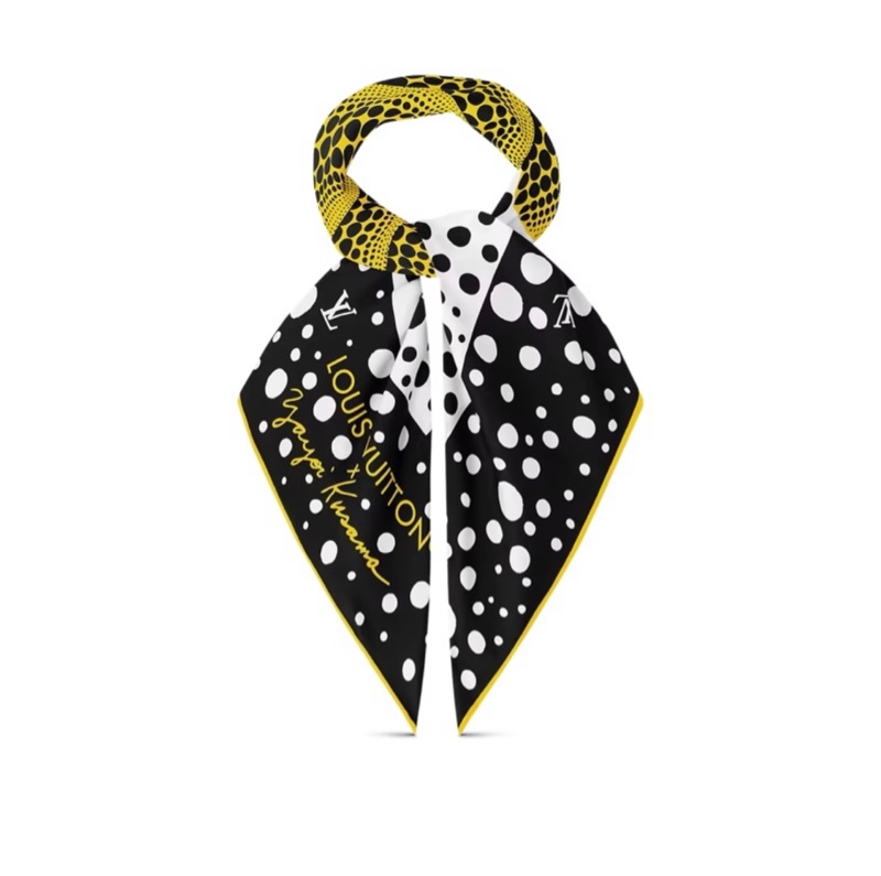 （售出）路易威登Louis Vuitton x Yayoi Kusama草間彌生限量聯名款超稀有難買黑色LV x YK Pumpkin 90方巾-1