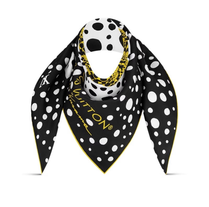 （售出）路易威登Louis Vuitton x Yayoi Kusama草間彌生限量聯名款超稀有難買黑色LV x YK Pumpkin 90方巾-2