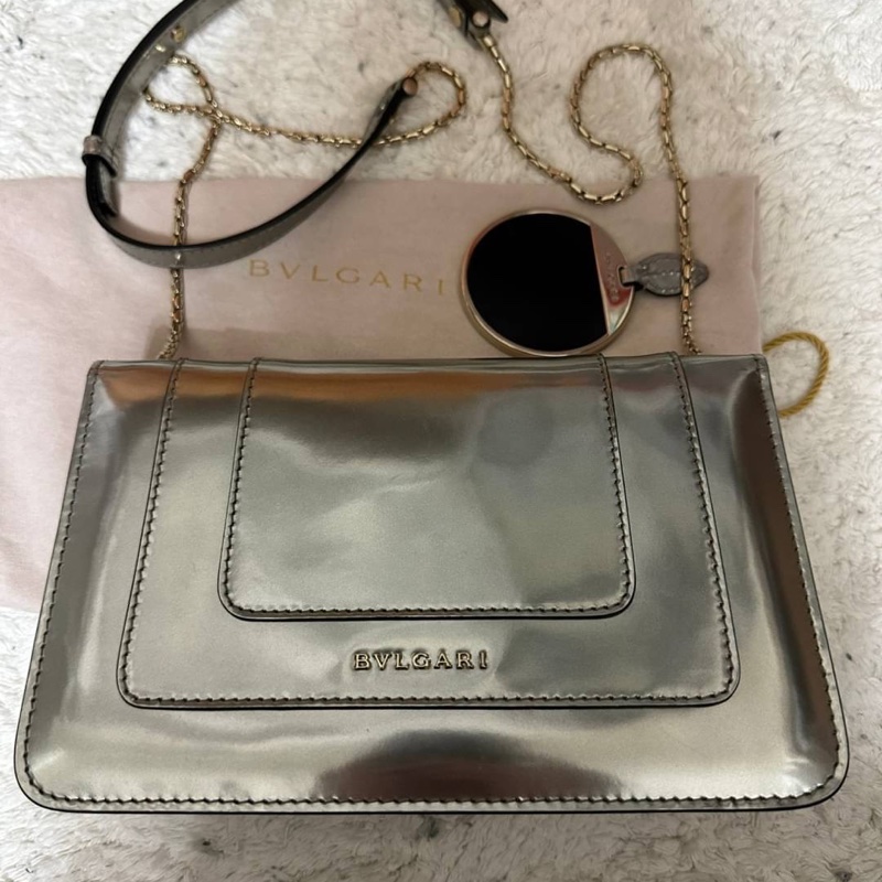 Bvlgari 寶格麗 Serpenti  銀色金屬牛皮掀蓋包-2