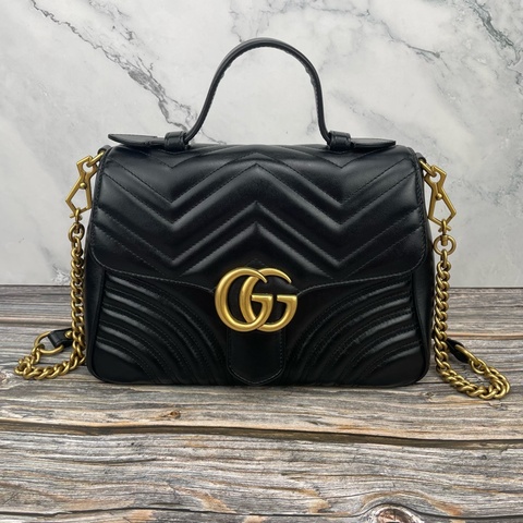 #GUCCI 498110 經典 Marmont 系列仿舊金色 LOGO牛皮暗釦 #斜背包/ #肩背包 / #手提包