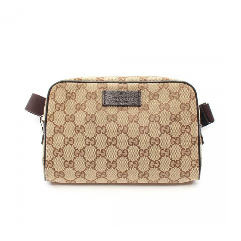 【日本直送】 GG帆布 隨身包 腰包 帆布 真皮 米色 深棕色-0